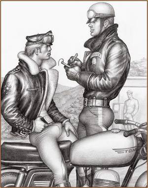 Gay Oral Sex Fantasy Art - Tom of Finland original graphite on paper drawing depicting a police  officer and a biker