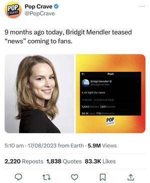 Bridgit Mendler Oral Porn - I wonder what Bridgit Mendler's news is : r/popculturechat