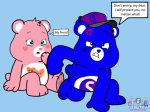 Care Bears Porn - 231243 - safe, artist:mrstheartist, love-a-lot bear (care bears), oc, oc  only, oc:creative bear, bear, fictional species, mammal, semi-anthro, care  bears, care bears: unlock the magic, angry, belly badges, black outline,  blue background,