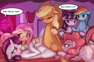 mlp lesbian orgy - explicit, artist:lumineko, friendship is magic, my little pony, applejack ( mlp), equine, exhibitionism, female, fluttershy (mlp), horn, horse, lesbian,  mammal, mane six (mlp), orgy, pegasus, pinkie pie (mlp), pony, rainbow dash  (mlp), rarity (