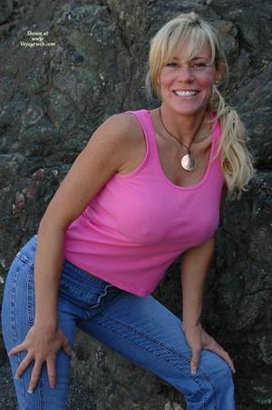 big pink hard nipples - Blonde Beauty With Hard Nipple - Jeans , Blonde Beauty With Hard Nipple,  Pink Tank