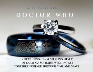 Engagement Ring Princess Adventure Time Porn - Blue Doctor Who his and her wedding rings in blue tungsten with matching  laser engraved Gallifreyan