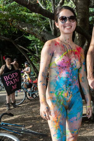 asian nude happy - Body painted Asian happy to be naked in public Porn Pic - EPORNER
