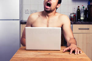Masturbation Watching Computer Pornography - Download Young Naked Man Watching In His Kitchen Stock Image - Image of  adult, people