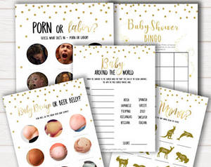 Hd Party Of Baby - Baby Shower Games Pack in Gold Confetti, 5 Printable Baby Shower Games, Baby  Shower