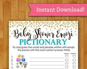 Boys Taking A Bath Porn - Baby Shower Game Pictionary - EMOJI Pictionary - Teal Mint and Gold -  Instant Printable Digital