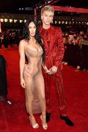 Celebrity Porn Megan Fox - Megan Fox Wears Naked See-Through Dress to 2021 MTV VMAs with Machine Gun  Kelly
