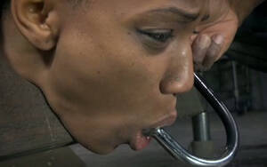 huge anal hook - Slim ebony wgore gets an anal hook in her ass brutally tortured