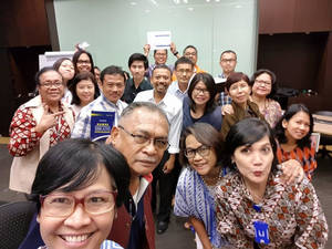 Muslim Jakarta Girls Porn - Hebrew teacher Sapri Sale (center, with white shirt) with his students in  Jakarta