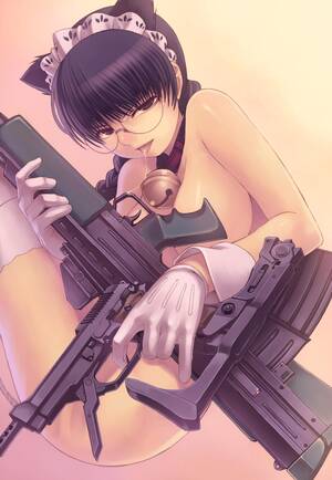naked anime girls guns - tasaka shinnosuke, roberta (black lagoon), black lagoon, machine pistol,  absurdres, highres, rotated, wallpaper, 00s, 1girl, angled forward grip,  animal ears, assault rifle, bell, beretta 93r, black eyes, black hair,  black thighhighs, braid,