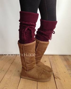 90s Slouch Sock Porn - Alpine Thigh High Slouch Sock - WINE thick cable knit socks w/ fold over  cuff and tassel tie - boot sock leg warmer (item no. 6-57)