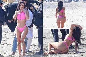 Kim Kardashian Ass Porn Captions - Kim Kardashian shows off her bare butt in a pink thong bikini in rare pics  taken behind-the-scenes of Skims photoshoot | The Irish Sun