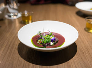Dutch Eel Porn - Cherry Gazpacho consisting of oyster, burrito, fennel and snow peas. This  course came served with a cold-brew tea and I was told to pay extra care in  ...