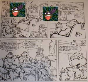 Archie Comics Porn Pregnant - At a hotel room, Raph is busy lighting up a joint when Ninjara comes out of  the bathroom in stockings, crotchless panties and a dog collar.