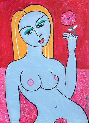 fine art nude cartoons - Girl Painting - Abstract Nude Woman Girl Pop Art Painting Flower by Robert  R Splashy Art