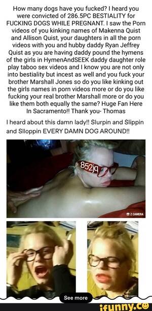 Bestiality Porn Captions - How many dogs have you fucked? I heard you were convicted of 286.5PC  BESTIALITY for