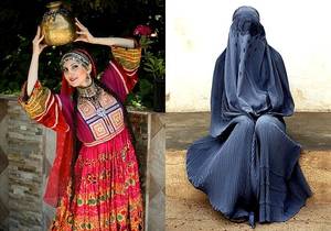 Afghanistan Women Burqa Porn - Afghanistan: Traditional garb, both secular on the left, and the muslim  burqa on