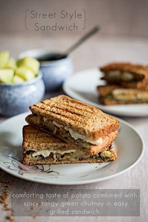 Mountain Dew Lunch Sandwich Porn - This Potato Masala Grilled Sandwich combines comforting tater flavor with  spicy green chutney and tofu.