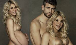 Celebrity Porn Shakira - Shakira shows off her baby bump wearing just a bikini top... alongside  shirtless Gerard PiquÃ© | Daily Mail Online