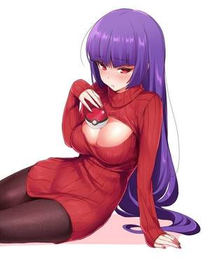 hentai huge tits sweater - arm support blush breasts cleavage cleavage cutout dress gym leader hizuki  akira large breasts long hair lying meme attire nail polish natsume  (pokemon) on ...