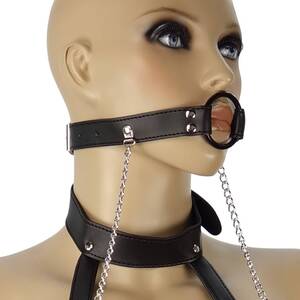 Dog Collar Leash Bondage Forced Lesbian Porn - Sea x 10 Women Leather Strap Bra Harness Brustfrei with Ring Gag Diameter 4  and Nipple Clamps- Erotic Lesbian Women Chest Harness with Open Cup Gag â€“  BDSM Leather Fetish Dress Erotic