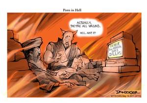 hell cartoon porn - May 17 2011 - Osama bin Laden, Hell, porn tapes, political cartoon