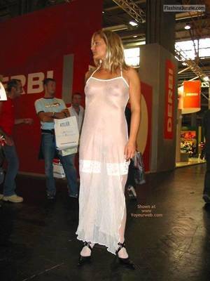 dress in public voyeur sex - See through white dress no underwear visible nipples and stockings